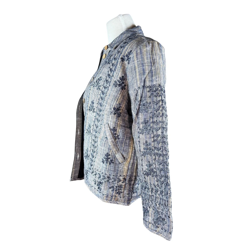 Chaqueta grande Young Threads Kanta Boho Western Cottage Patchwork azul bordada Foto 4 de 4
