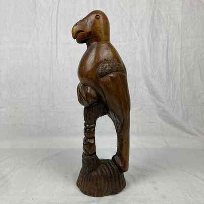 VTG 17.5'' Hand Carved Parrot Bird Sculpture Natural Stained Wood Negril Jamaica