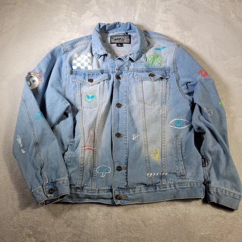 Brooklyn Cloth Denim Jacket Mens XL?? Blue Savage Graphic Painted Light Wash - product listing photo