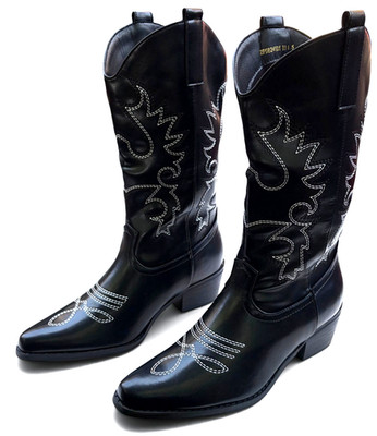 IDIFU Black Cowboy Boot For Women 6.5 Mid Calf Country Western Faux Leather Shoe
