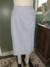 Vintage Seville Blue White Striped Skirt Jacket SearSucker Summer Suit Sz 16