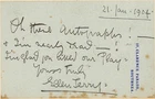 Ellen Terry  - actress - Page with signed note + facsimile signed postcard 1904