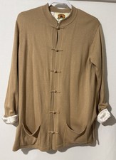Vintage Shanghai Tang Women's Cashmere Beige Long Sleeve Cardigan Size Large