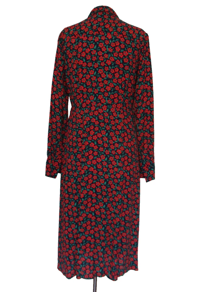 Vestido Camisa Boden 6R Mujer Negro Rojo Estampado Floral Midi Botón Delantero Manga Larga Foto 4 de 4