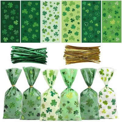 St. Patrick's Day Cellophane Treat Bags, 180pcs Irish Lucky Shamrock Cello Can 