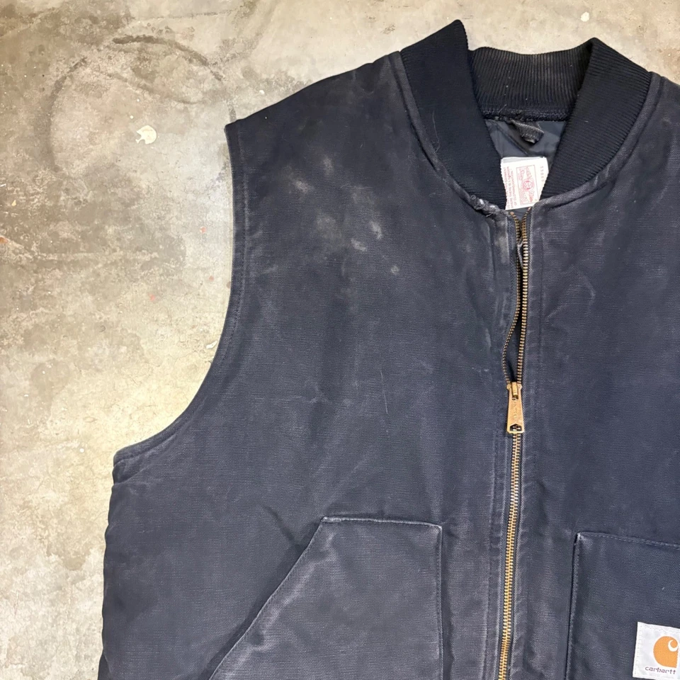Vintage 1995 Carhartt Mens Vest 2XL VQ185 Workwear Quilted Lined Black Canvas - Image 4 of 4