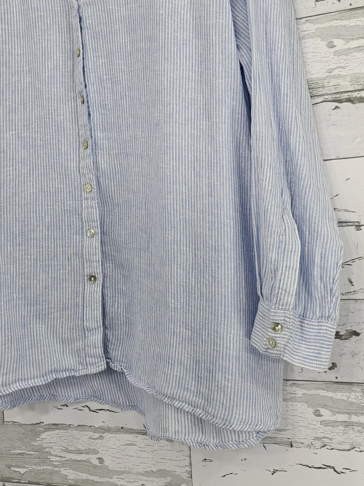 Camisa túnica manga larga Sigrid Olsen para mujer talla 2X 100 % lino a rayas cuello en V Foto 3 de 4