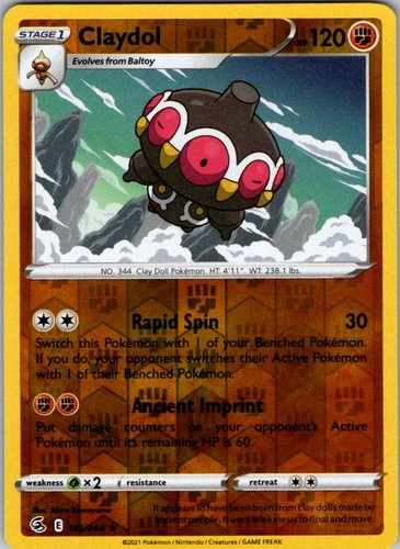 Claydol 145/264 Rare Fusion Strike Pokemon Reverse Holo Near Mint