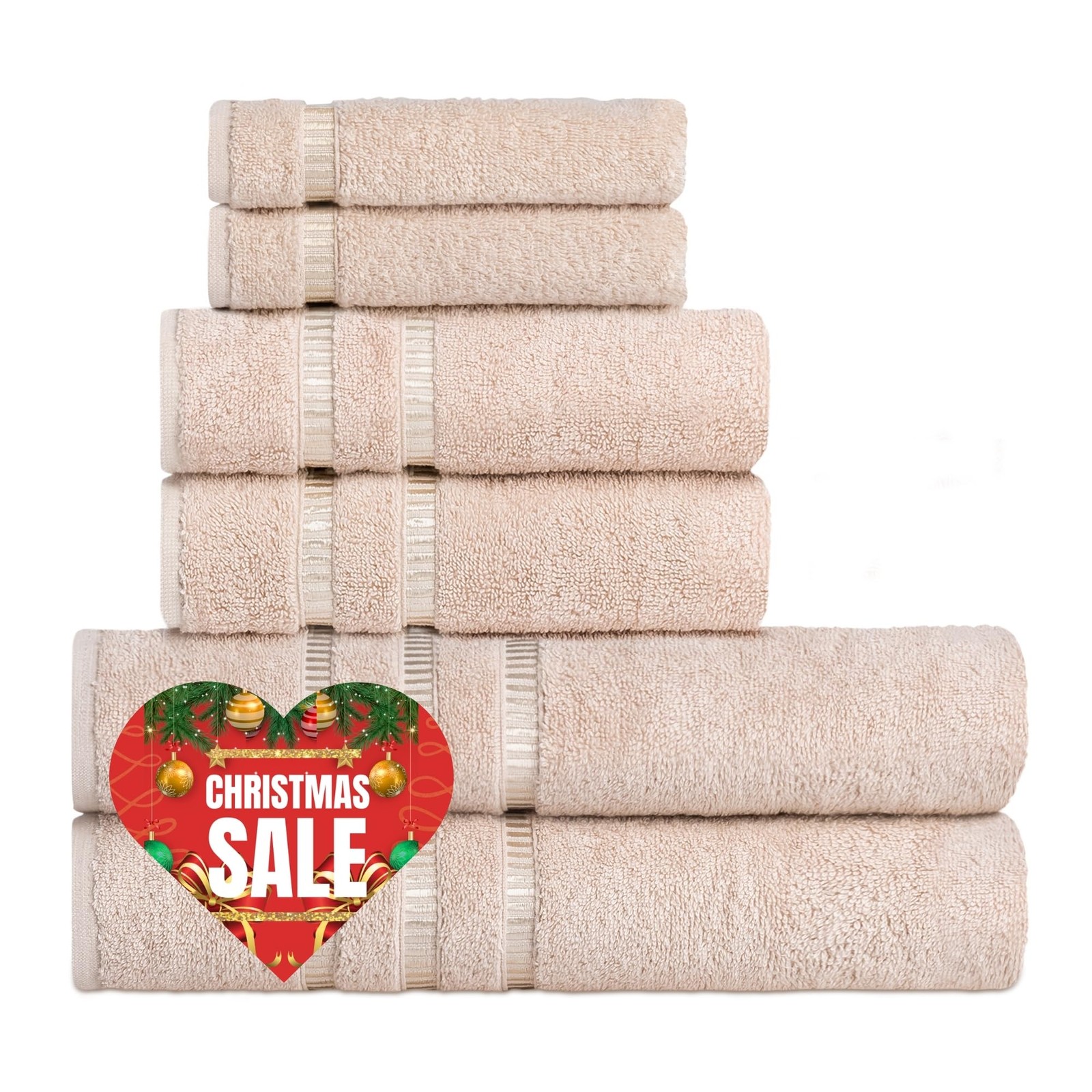 6-Piece Luxury Turkish Cotton Towel Set - 2 Bath, 2 Hand, 2 Washcloths