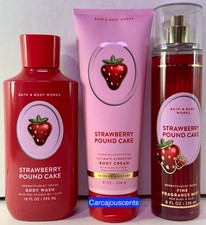 Bath  Body Works Strawberry Pound Cake Body Wash Cream Fragrance Mist Gift Set