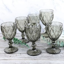 Set of 2 4 6 Embossed Wine Goblet Coloured Glassware Vintage Drinking Tableware