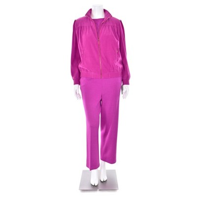 St. John Sport 3Pc Orchid Pink Casual Jacket & Santana Knit Top Pant Suit sz L