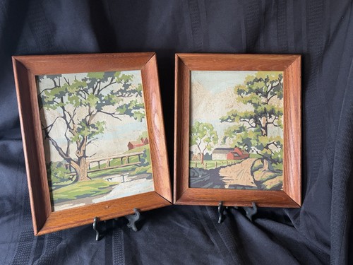 2 - Vintage Mid Century Paint by Number Barn, Trees, Bridge, Framed 10” X 12” - Picture 8 of 15