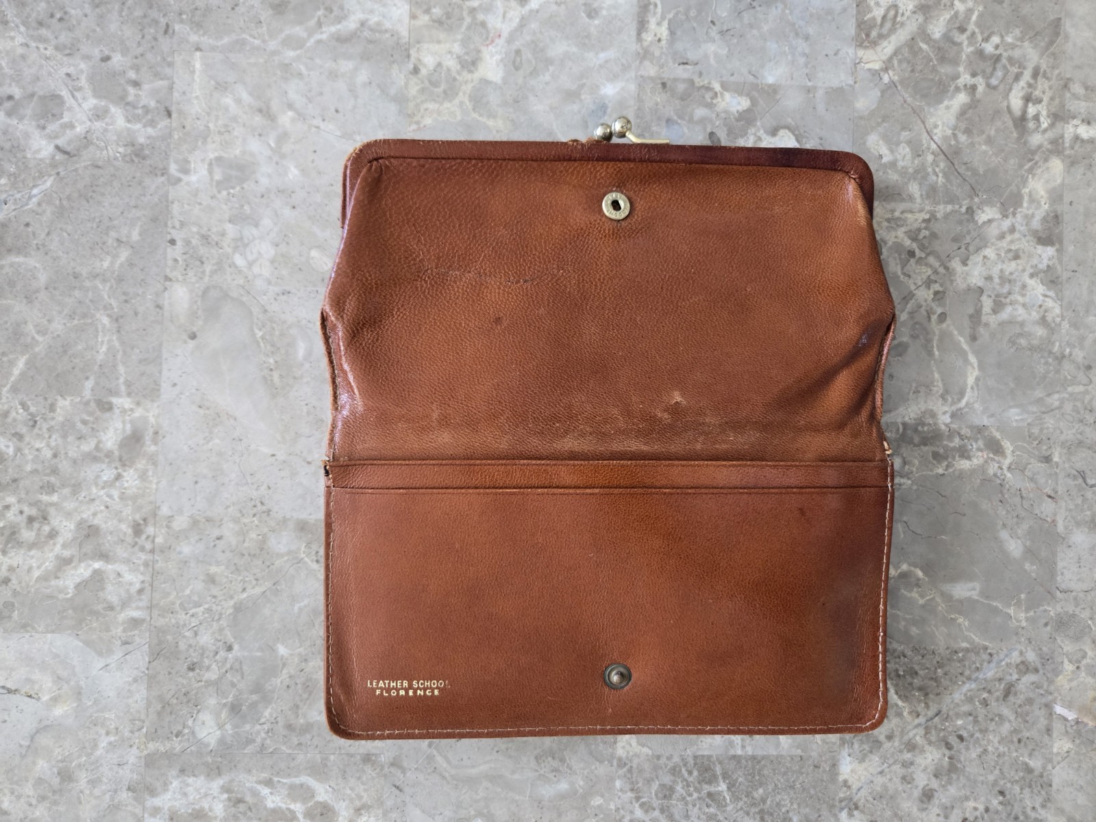 Vintage Leather School Of Florence Italy Leather Kisslock Wallet Coin Purse