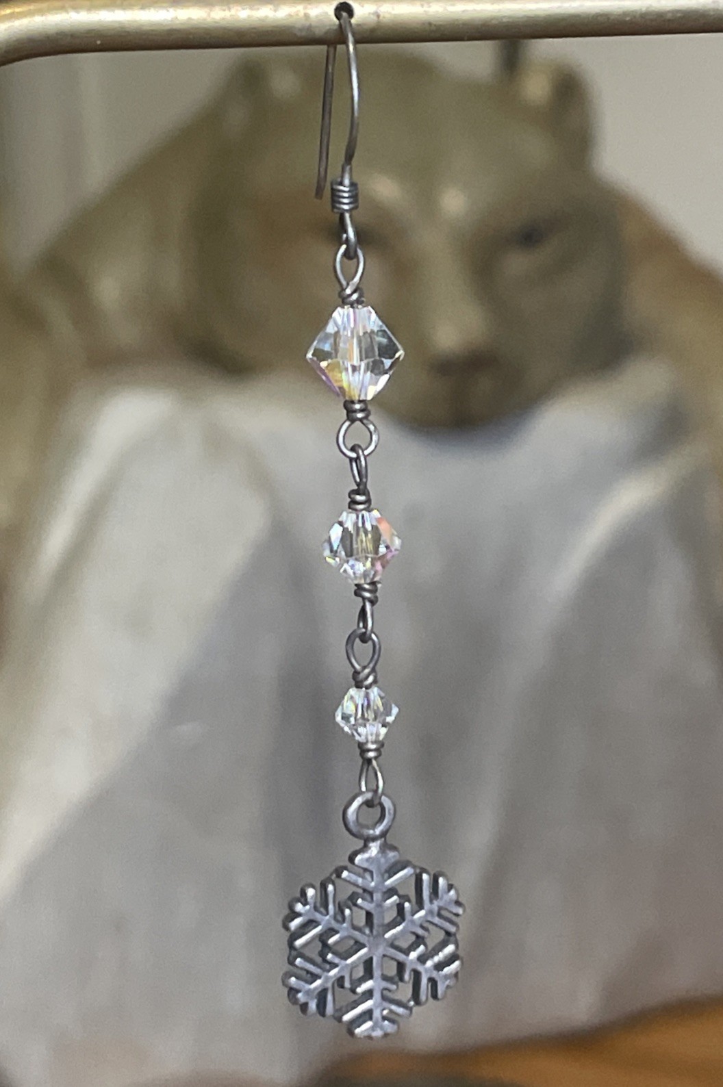 Sterling Silver Beaded Snowflake Dangle Drop Earr… - image 2