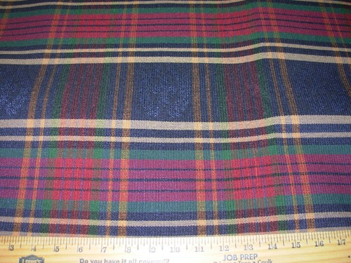 2 YDS FABRICUT TARTAN PLAID FLEUR DE LIS CREST UPHOLSTERY FABRIC FOR LESS - Picture 4 of 6