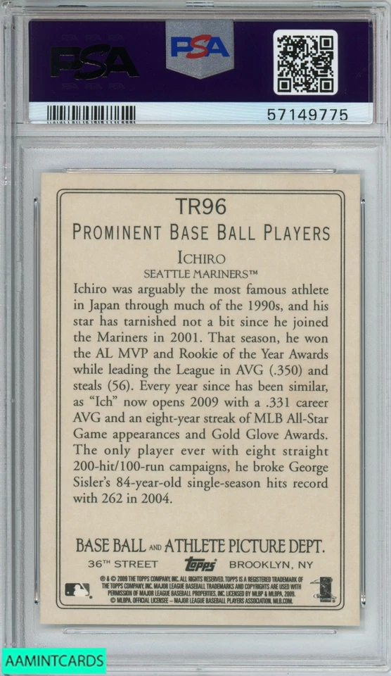 2009 TOPPS TURKEY RED ICHIRO #TR96 SEATTLE MARINERS PSA 9 MINT - Image 2 of 3