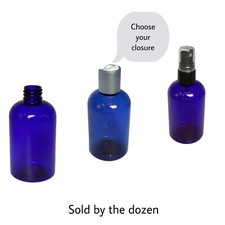 New 12pc 4oz Cobalt Blue Boston PET Plastic Bottles Squat round 20/410