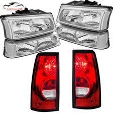 Set Chrome Headlights W Pair Tail Lights Assy For 2003-06 Chevy Silverado 1500