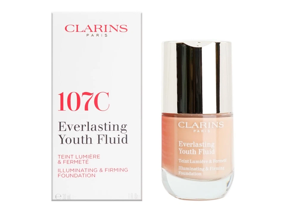 Clarins 107C Everlasting Youth Fluid Illuminating & Firming Foundation 30ml NEW