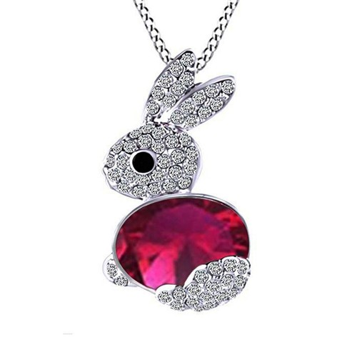 14CT White Gold Plated Red Ruby Cute Lucky Rabbit Bunny Pendant Chain ...