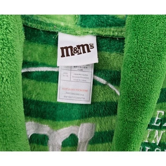 M & M's Dream in Color 儿童 M 码绿色条纹连帽柔软毛绒腰带长袍 — 第 3/4 张图片