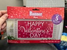 Happy Valentines Day Banner Plastic 33.5" x 65" Red Pink Hearts Party Decoration