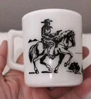 Vintage 1950's Hopalong Cassidy Child's White Milk Glass Mug Cup Hazel Atlas 3"