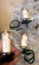SET 3 Vtg 2-4" White Gold Drip CANDLES Clip On XMAS Tree Mini Light Plug In ELEC