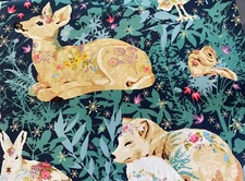 Free Spirit Land Art By Odile Bailloeul  Enchanted Forest PWOB018 navy BTY OOP