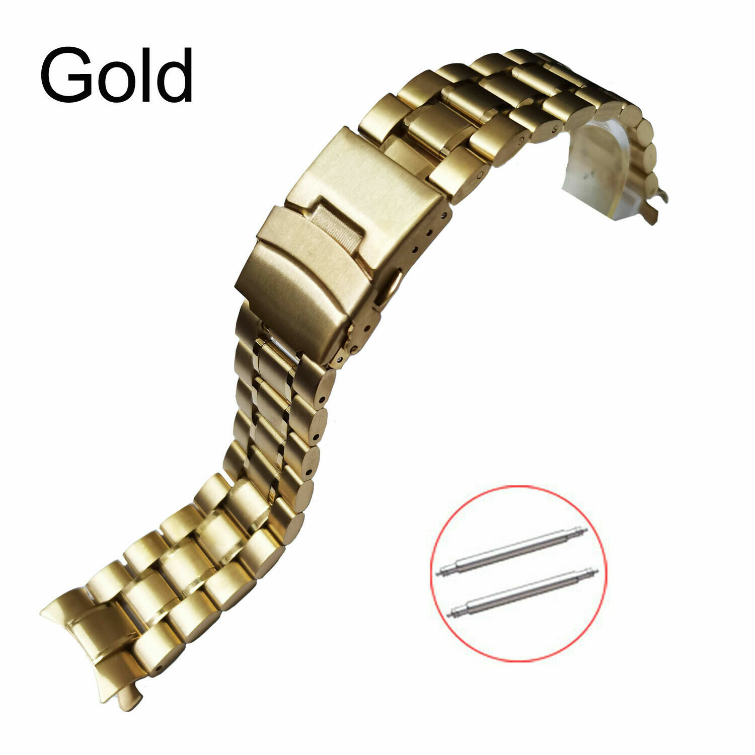 18-24mm Solid Stainless Steel Watch Band Double Secure Buckle Curved ...