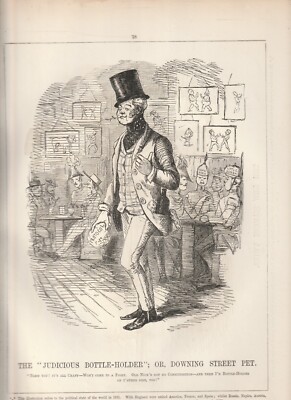 PUNCH , JOHN LEECH ORIGINAL PRINT , 1862 ,THE DOWNING STREET PET