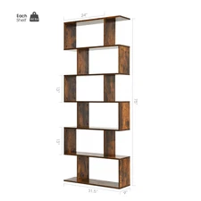 Costway 6 Tier S-Shaped Bookshelf Z-Shelf Storage Display Bookcase Decor Coffee