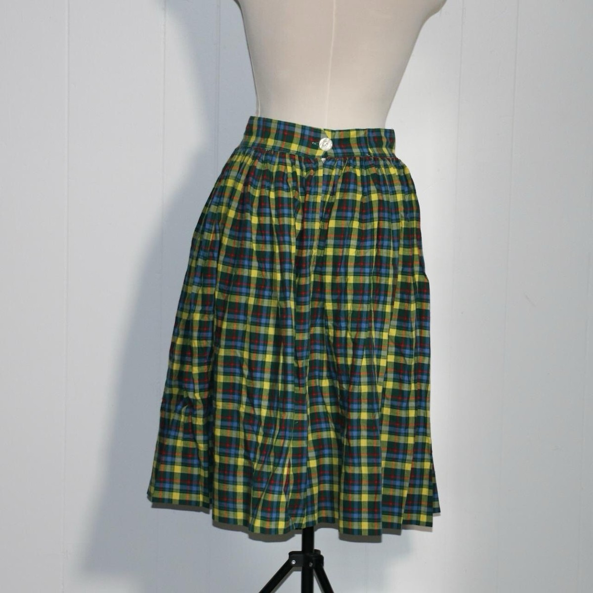 50s Tartan Plaid Vintage Handmade Midi Skirt A Line Pleated S