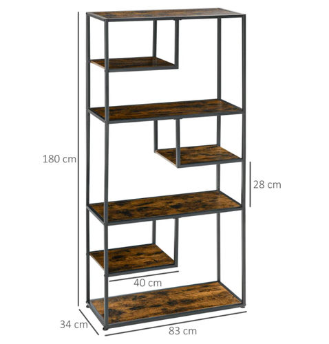 Rustic Brown Large Industrial Bookcase Bookshelf Shelving Unit with Steel Frame - Picture 3 of 6