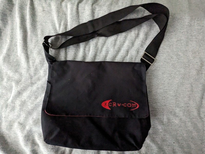 KCRW Messenger bag from membership drive donation premium