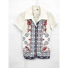 Vintage 60s 70s Collared Shirt Multicolor Printed Button Up Size 16