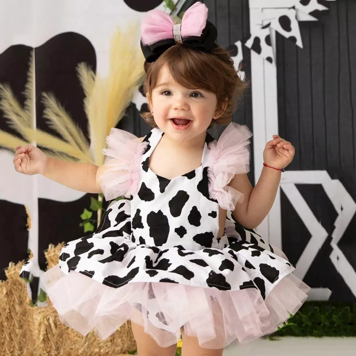 Toddler Baby Girls Romper Dress Infant Cow Print Tulle Clothes New Baby Girl