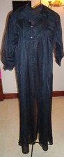 Vtg Black Double Nylon Lace Silky Texsheen Lingerie Nightgown Negligee S Set