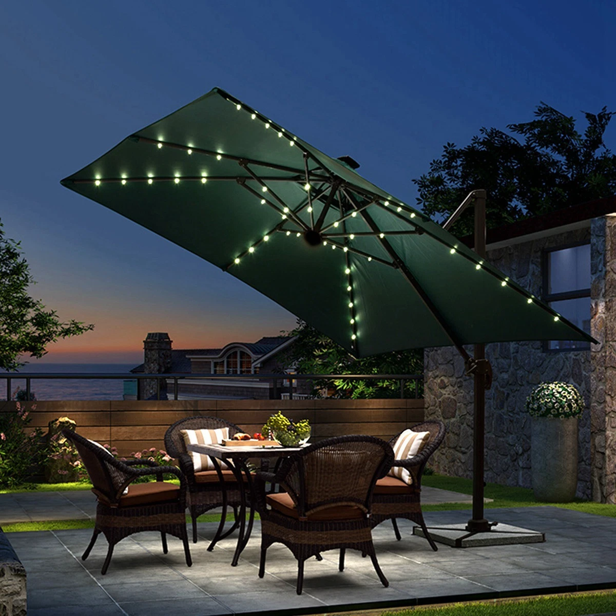 104 LED 8 Bundles Solar Umbrella Lights Patio Parasol Outdoor Garden Yard  Light | eBay