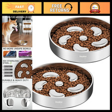 Slow Feeder Dog Bowl 2 Cups - Double-Layer Stainless Steel, Non-Slip Base, Puzzl