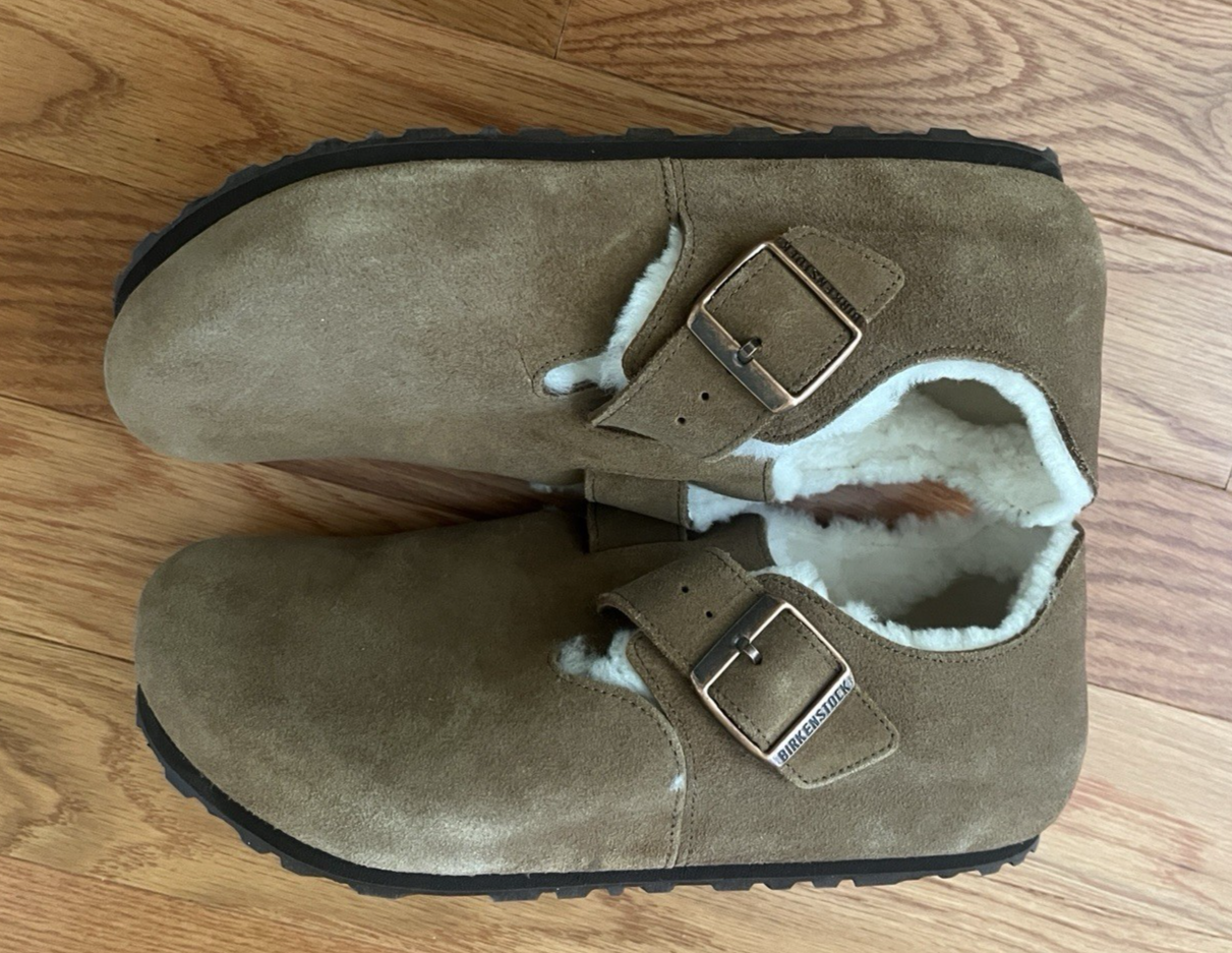 Birkenstock Boston Mens Shearling Leather Mink Fur Lined Buckle Clog US ...