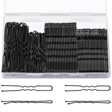 200pc Hair Pins Set U Shape Bobby Pins Black Assorted Sizes with Storage Box