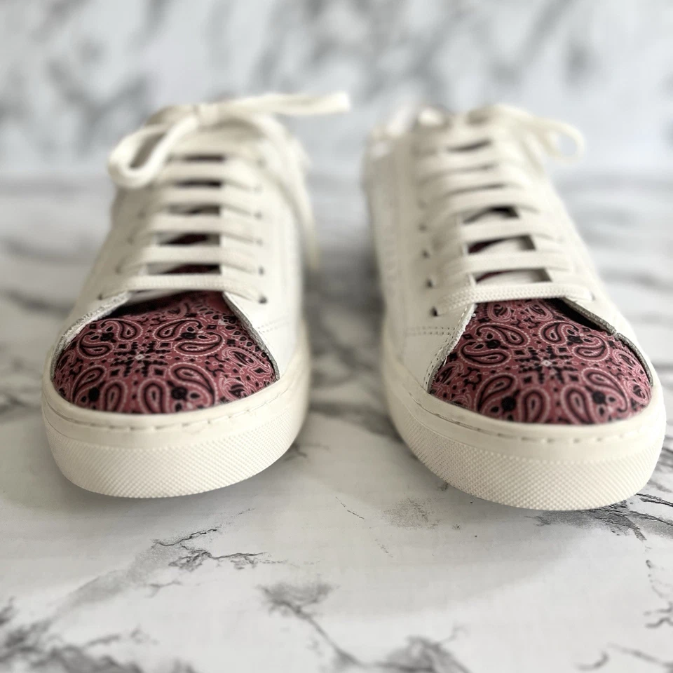 Steve Madden Rezume Women’s Sneakers 10 White Leather Red Paisley Low top Lace - Image 3 of 4