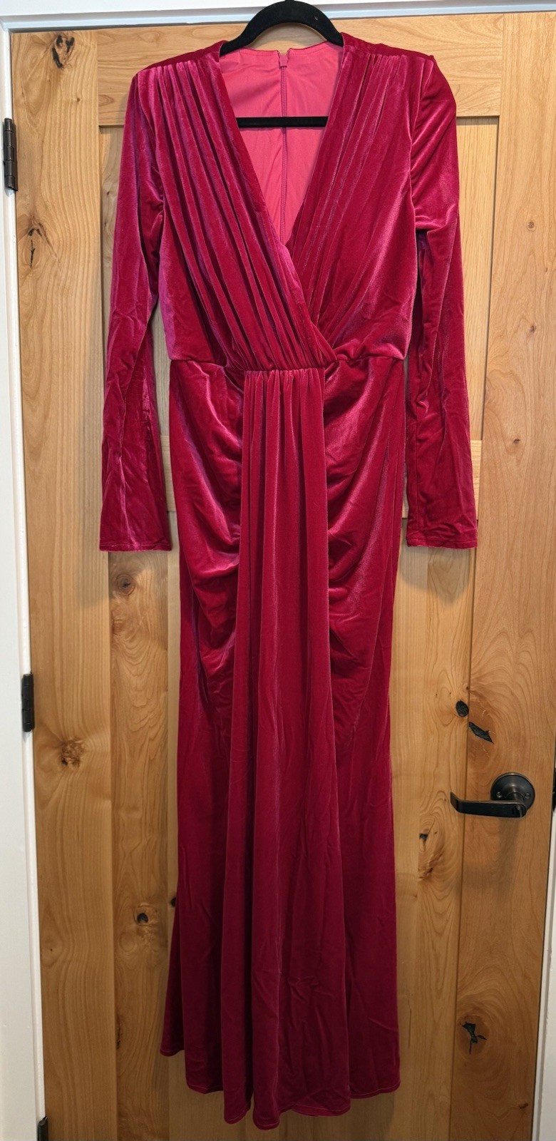 NWT Size 16 Inewer Magenta Velvet Maxi Dress With Pleated Draping