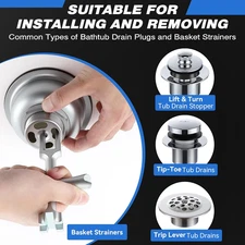 4 Sided Drain Strainer Wrench with Sliding Handle for Bath/Shower Sink Tool For
