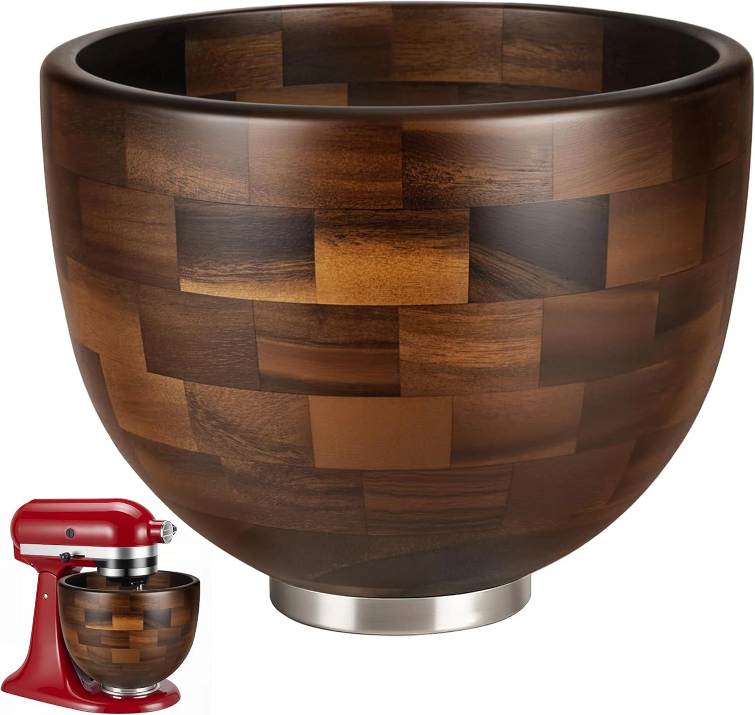 Premium Walnut Wood Mixing Bowl, Compatible with Kitchenaid 4.5 & 5 QT Tilt-Head