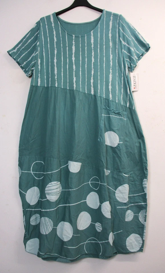 LagenLook Robe D’Été Femme 95% Coton Poches Col Rond Longueur Mollet - Photo 2/4