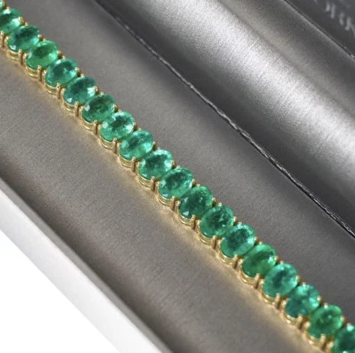 Zambian Emerald Tennis Bracelet In 14k Solid Yellow Gold Oval Emerald Bracelet - Image 2 of 4