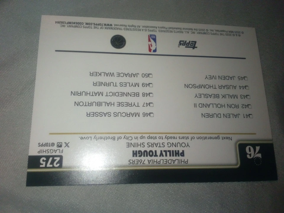 2025-26 Topps Philly Tough Young Stars Shine Jared Blackout Parallel rare 67/99 - Image 4 of 4